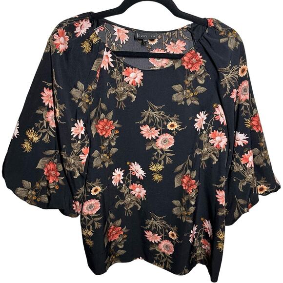 B Collection by Bobeau Women's Black Floral Balloon Half Sleeve Top Size Small - Picture 2 of 11